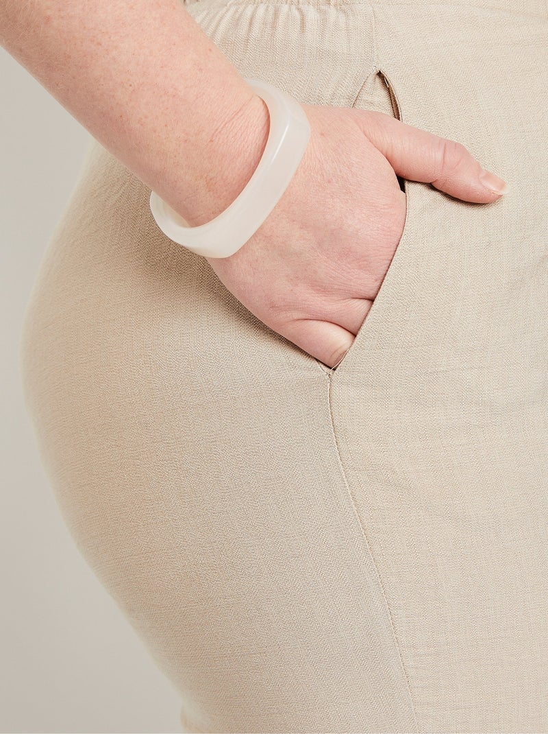 Pantacourt taille semi-élastiquée large Beige - Kiabi