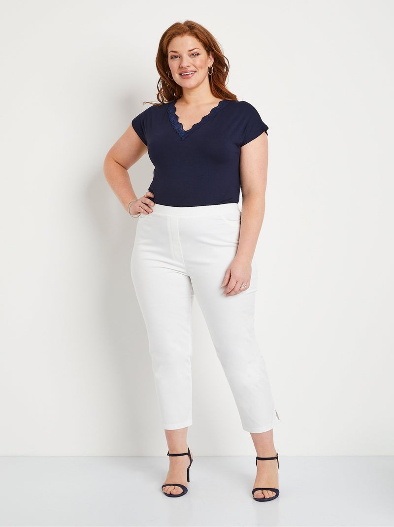 Pantacourt taille semi élastiquée satin Blanc - Kiabi