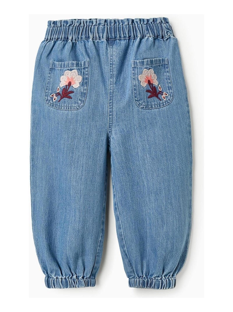 Pantalon 100% coton, avec broderie, coupe ample ISTANBUL Bleu - Kiabi