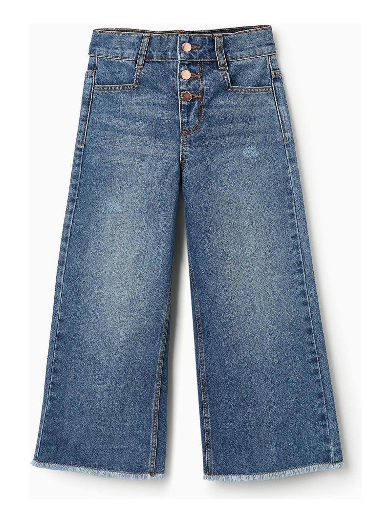 Pantalon 100% coton, jambe large Bleu - Kiabi