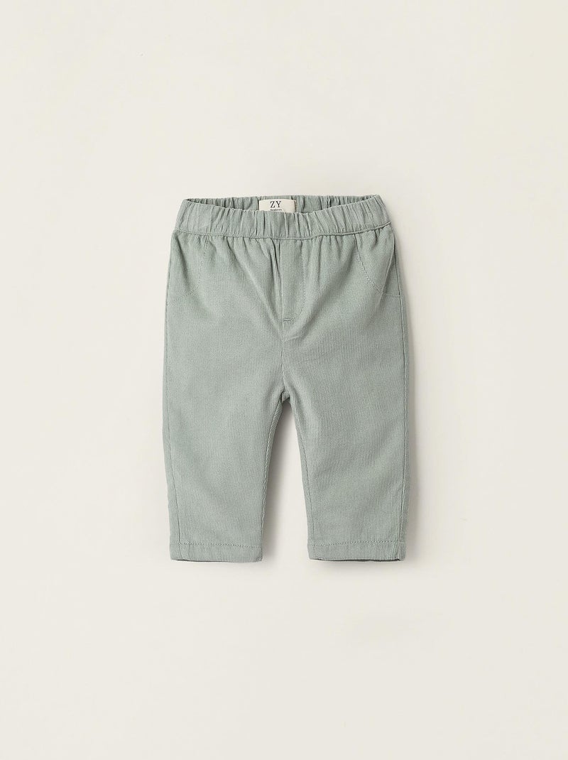 Pantalon 100% coton, velours côtelé NOVEAUX NATURE Vert clair - Kiabi