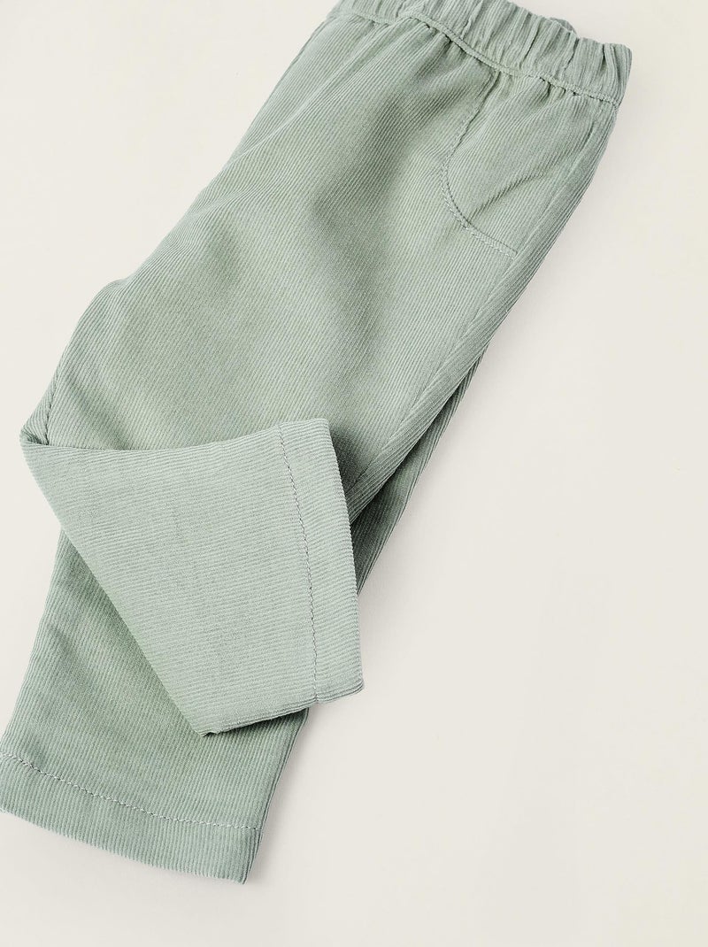 Pantalon 100% coton, velours côtelé NOVEAUX NATURE Vert clair - Kiabi
