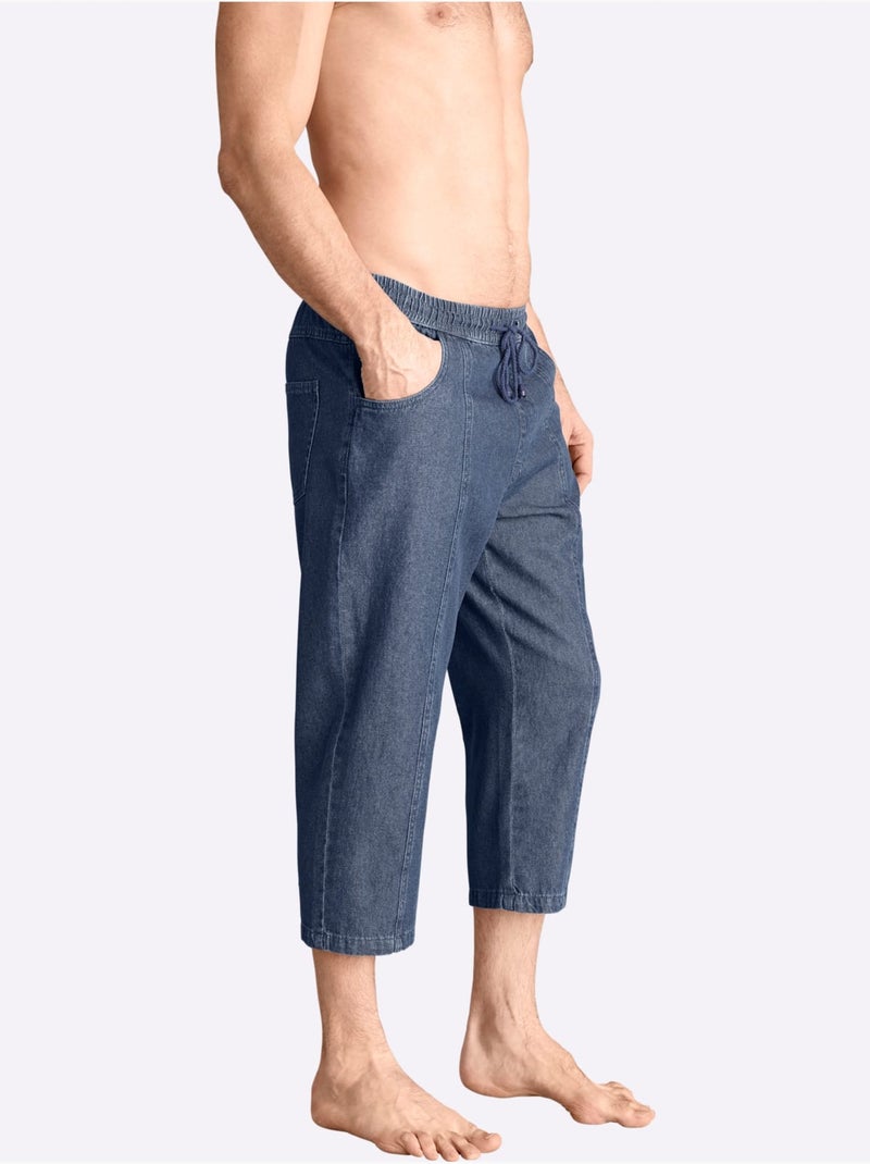 Pantalon 3/4 Ceinture élastique Confortable - Taille Standard - Moda Vilona Bleu jean - Kiabi
