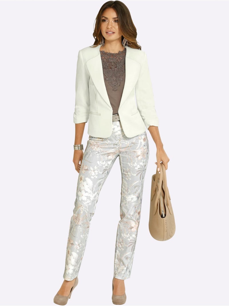 Pantalon 5 Poches 65% Coton - Taille Courte - Witt Gris Ecru - Kiabi