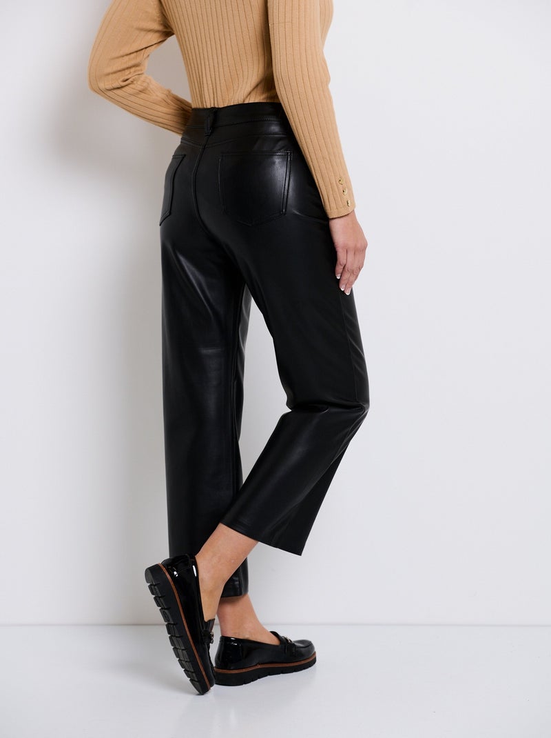 Pantalon 5 poches 7/8ème en faux cuir Noir - Kiabi
