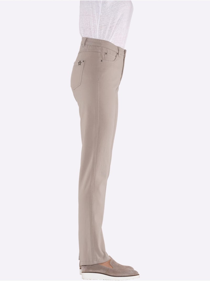 Pantalon 5 poches avec ceinture élastique et détails fantaisie - Taille standard - Moda Vilona Beige - Kiabi