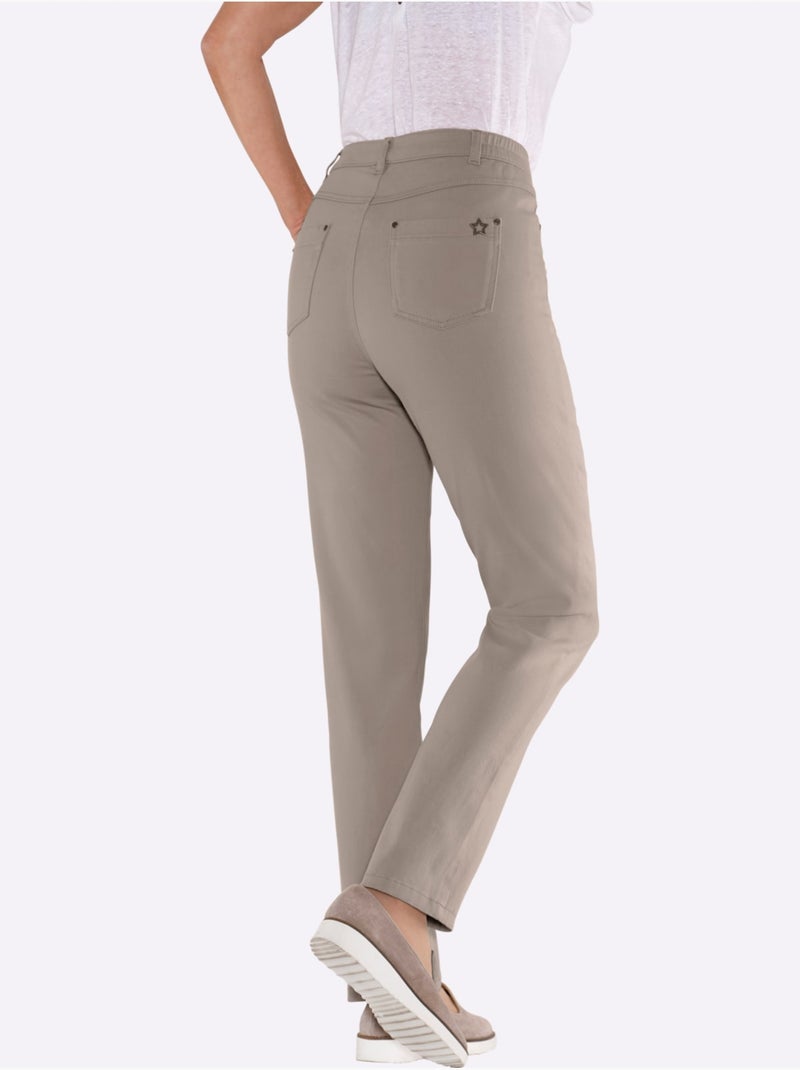 Pantalon 5 poches avec ceinture élastique et détails fantaisie - Taille standard - Moda Vilona Beige - Kiabi