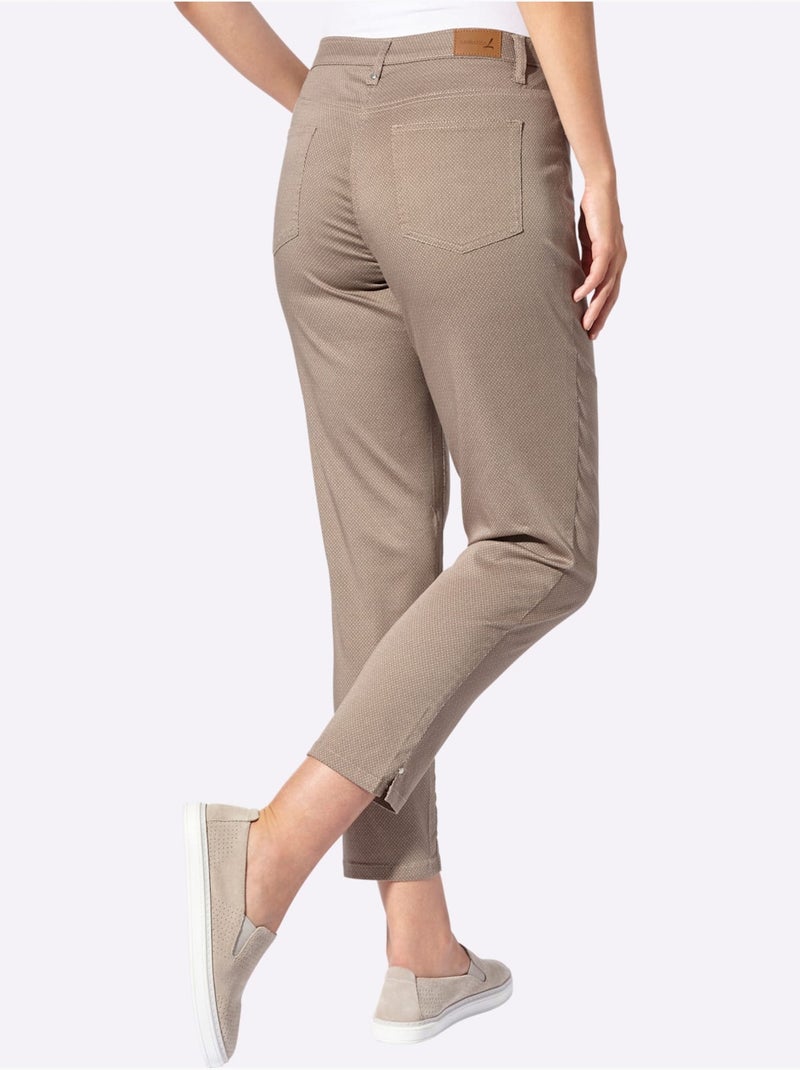 Pantalon 5 poches imprimé en coton à longueur 7/8 - Taille courte - Witt Beige - Kiabi