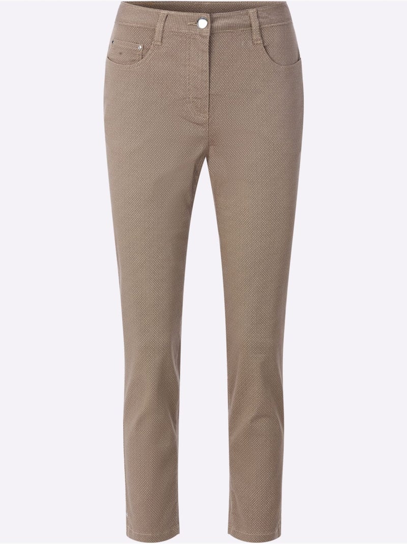 Pantalon 5 poches imprimé en coton à longueur 7/8 - Taille courte - Witt Beige - Kiabi
