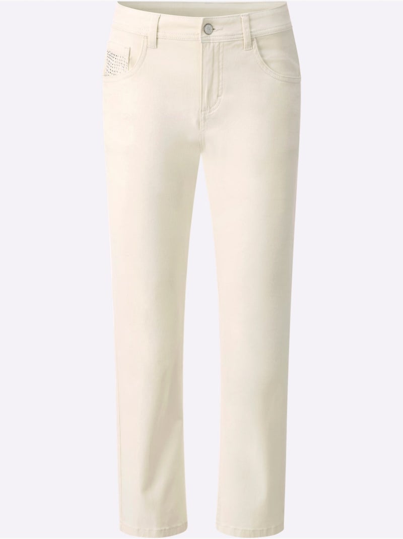 Pantalon 5 Poches Jolies Pierres Brillantes Fantaisie - Taille Standard - Helline Ecru - Kiabi