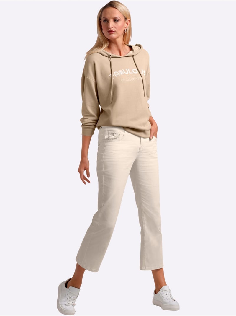 Pantalon 5 Poches Jolies Pierres Brillantes Fantaisie - Taille Standard - Helline Ecru - Kiabi
