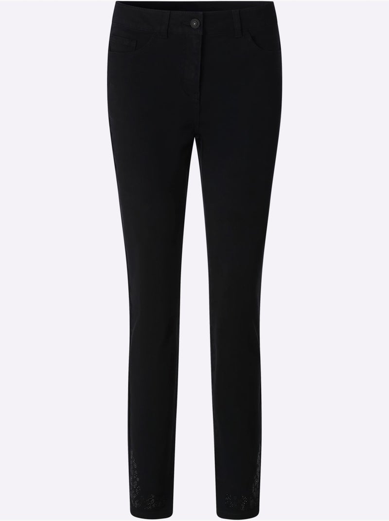 Pantalon 5 poches petites pierres brillantes fantaisie - taille standard - helline Noir - Kiabi