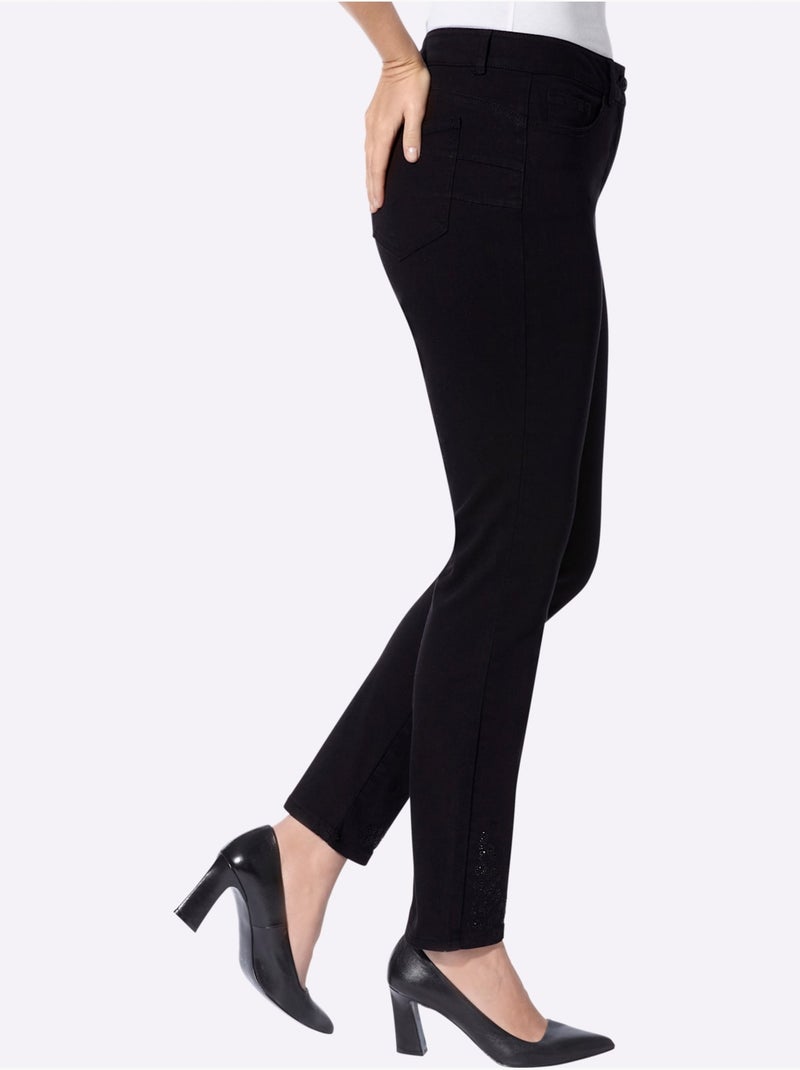 Pantalon 5 poches petites pierres brillantes fantaisie - taille standard - helline Noir - Kiabi