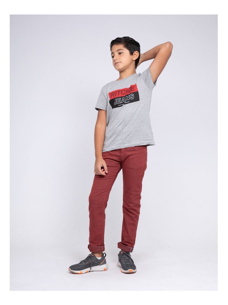 Pantalon 5 poches VAAS garçon Bordeaux - Kiabi