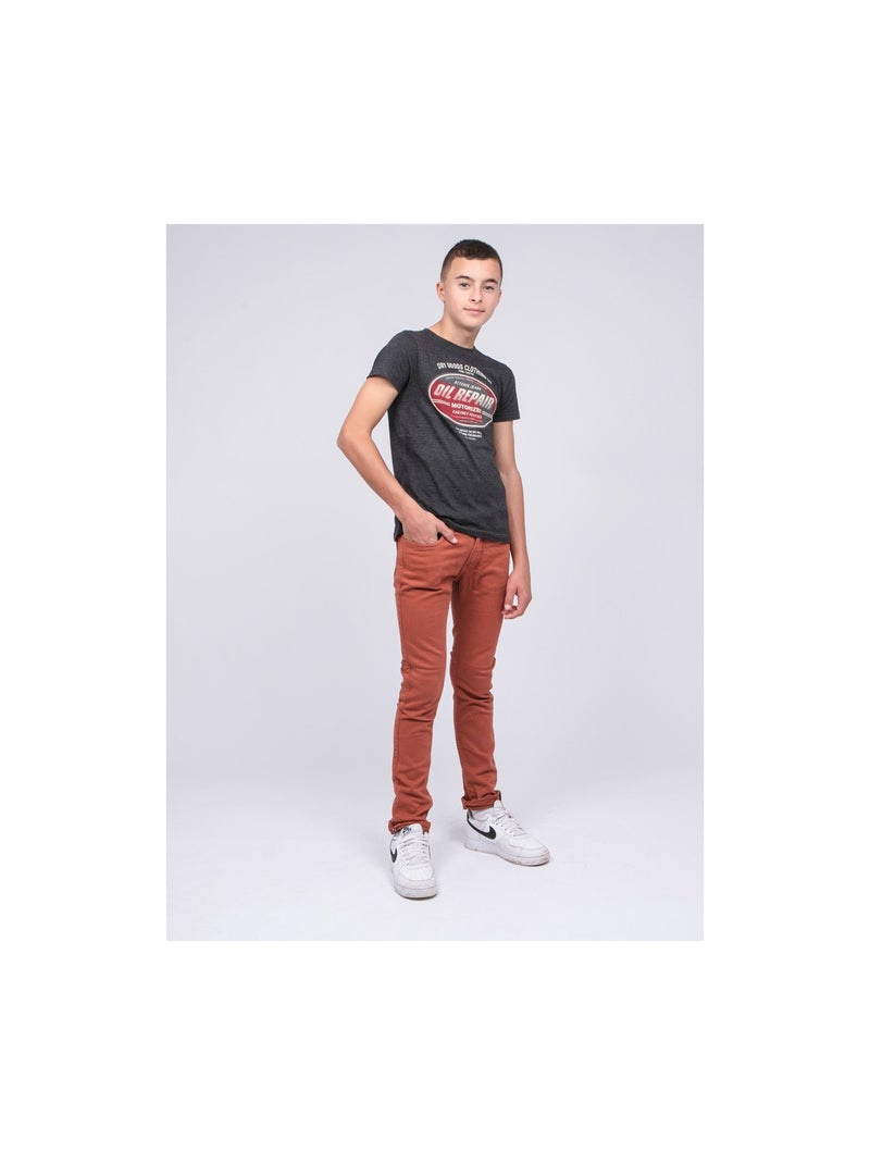 Pantalon 5 poches VAAS garçon Rouge brique - Kiabi