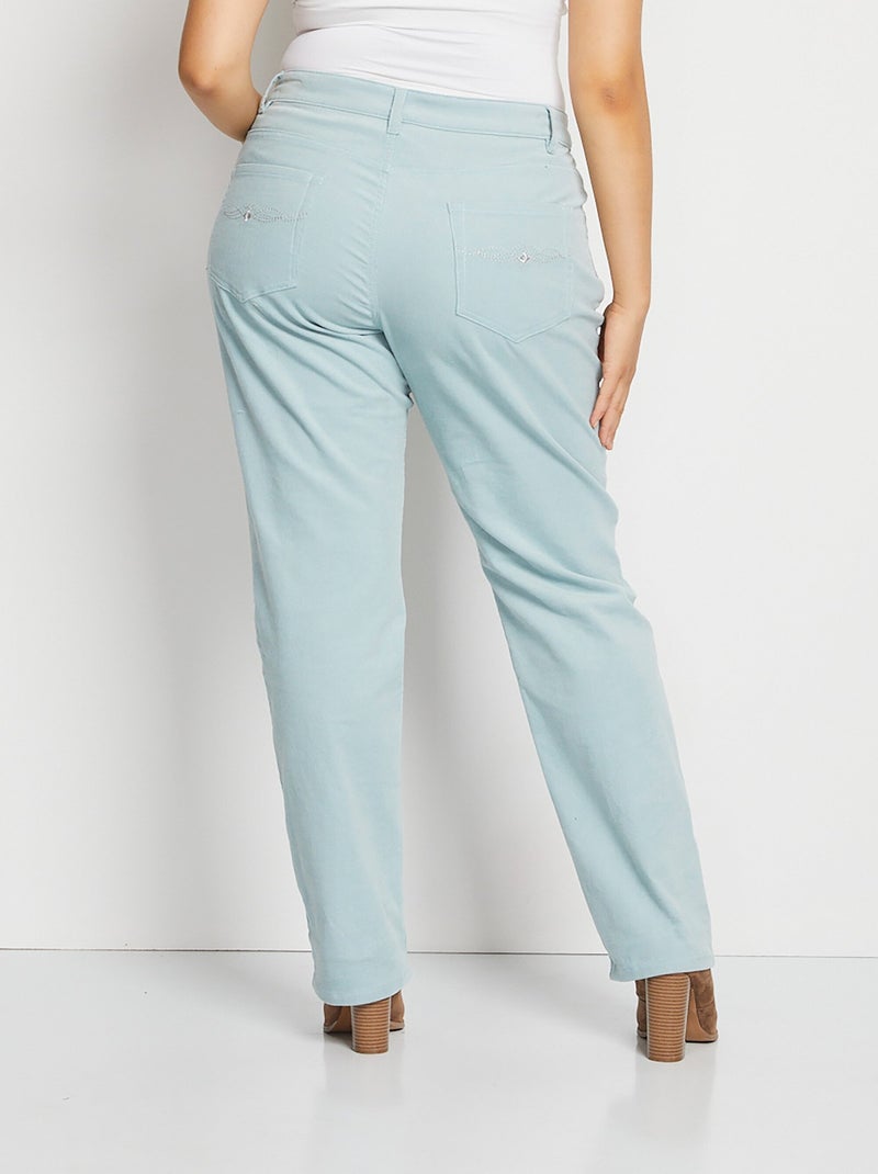 Pantalon 5 poches velours milleraies - Afibel Vert d'eau - Kiabi
