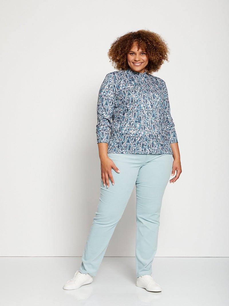 Pantalon 5 poches velours milleraies - Afibel Vert d'eau - Kiabi