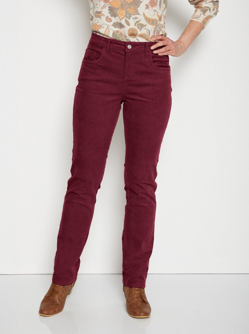 Pantalon 5 poches velours milleraies Bordeaux - Kiabi