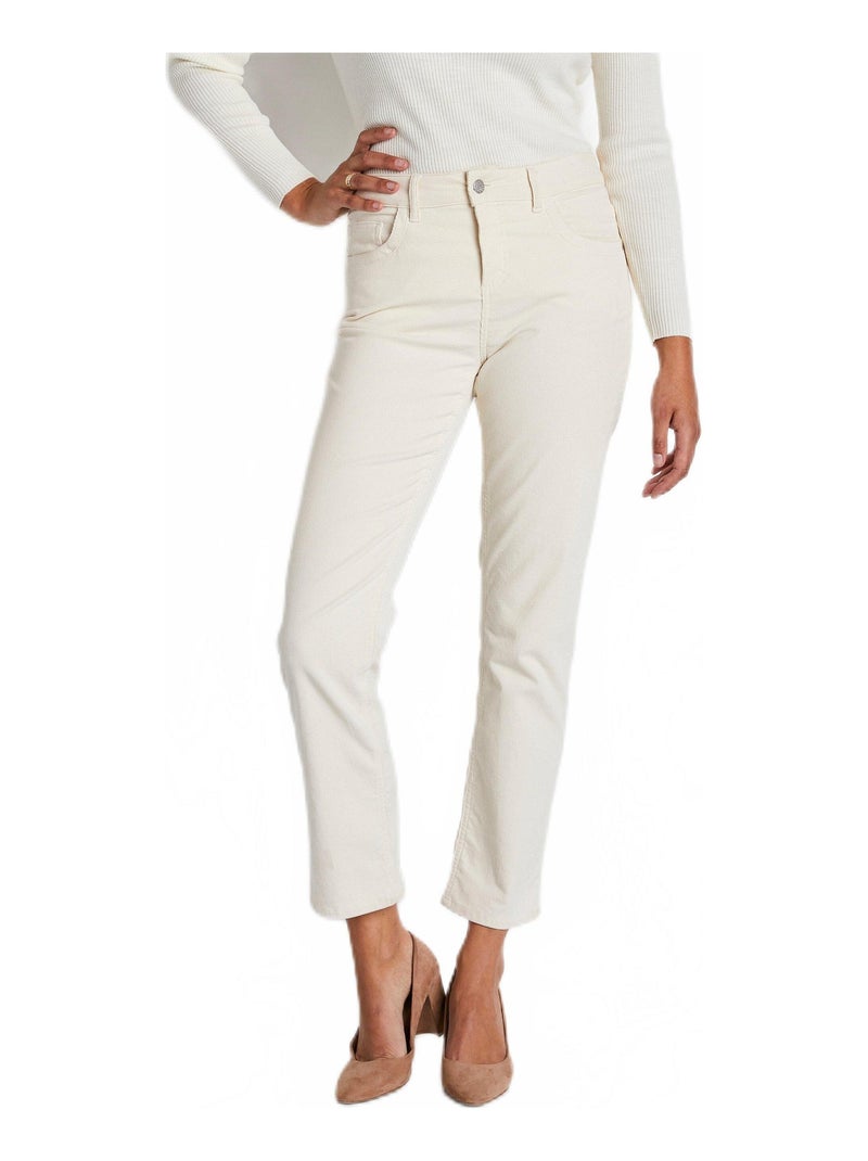 Pantalon 5 poches velours milleraies Ecru - Kiabi
