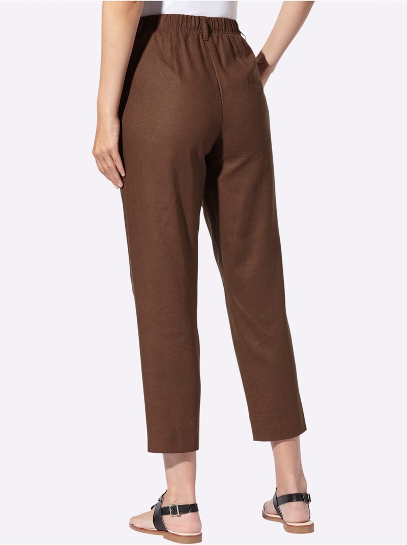 Pantalon 7/8 55% Lin - Taille Standard - Helline Marron - Kiabi