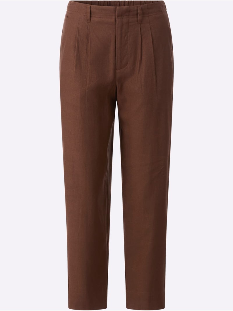 Pantalon 7/8 55% Lin - Taille Standard - Helline Marron - Kiabi