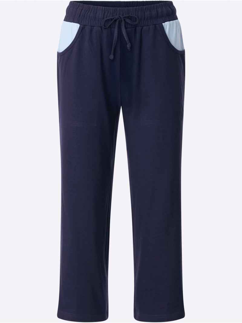 Pantalon 7/8 avec ceinture élastique et poches arrondies - Taille standard - Moda Vilona Bleu marine - Kiabi