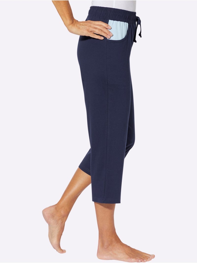 Pantalon 7/8 avec ceinture élastique et poches arrondies - Taille standard - Moda Vilona Bleu marine - Kiabi