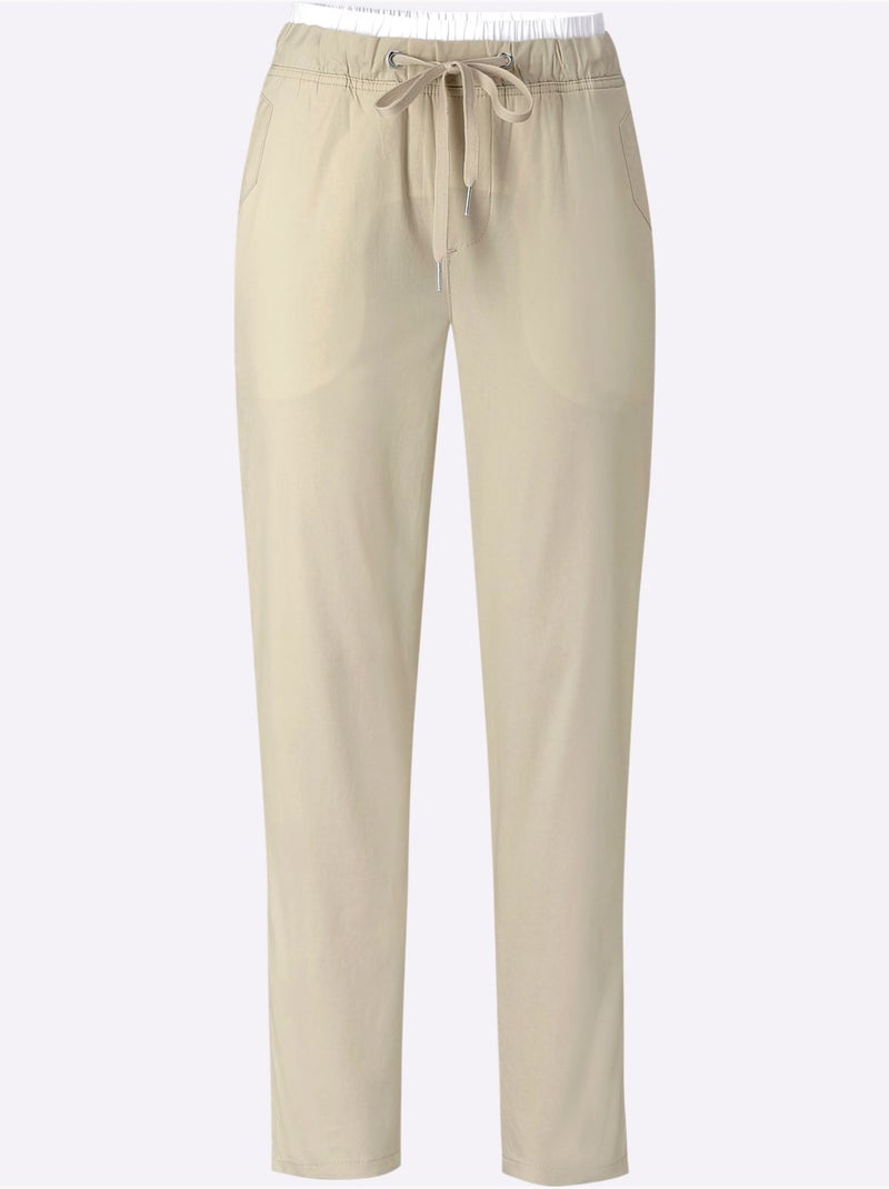 Pantalon 7/8 Ceinture Contrastante - Taille Standard - Helline Sable - Kiabi