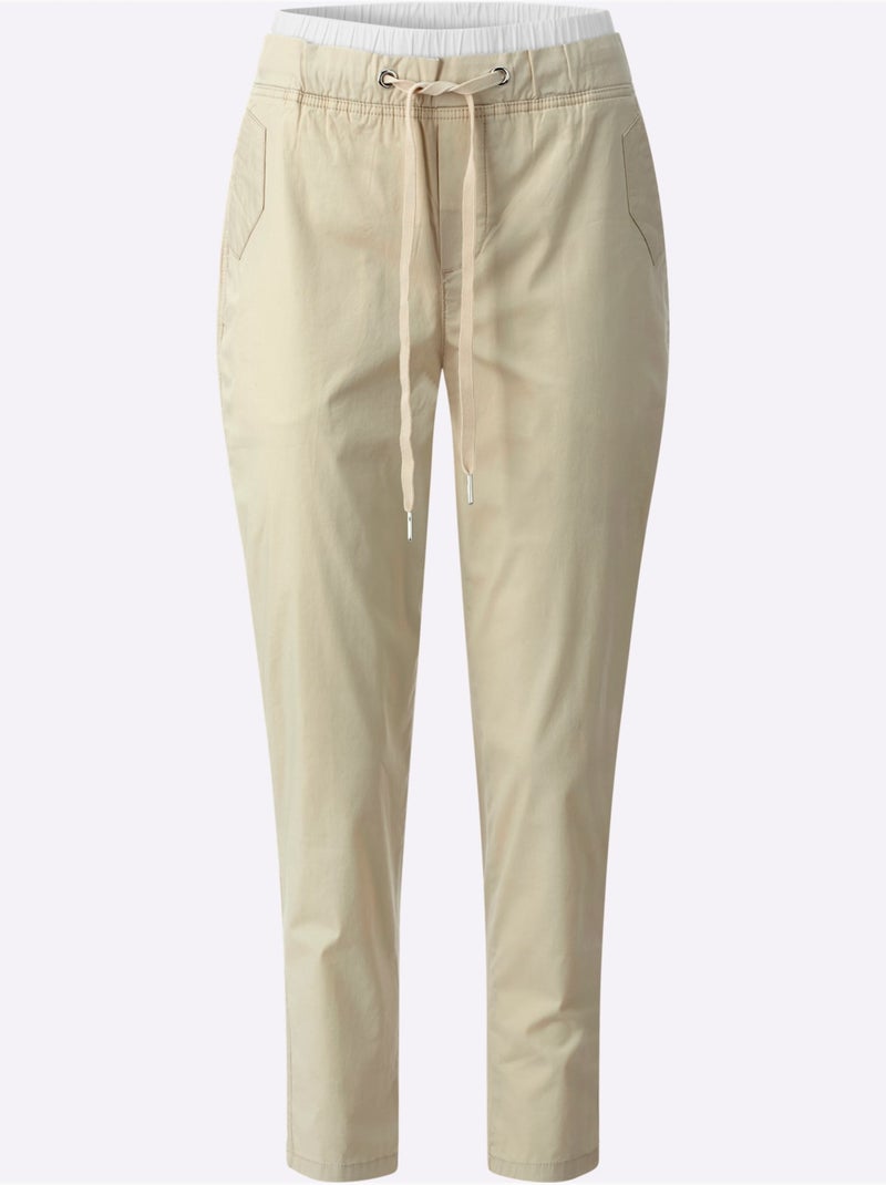 Pantalon 7/8 Ceinture Contrastante - Taille Standard - Helline Sable - Kiabi