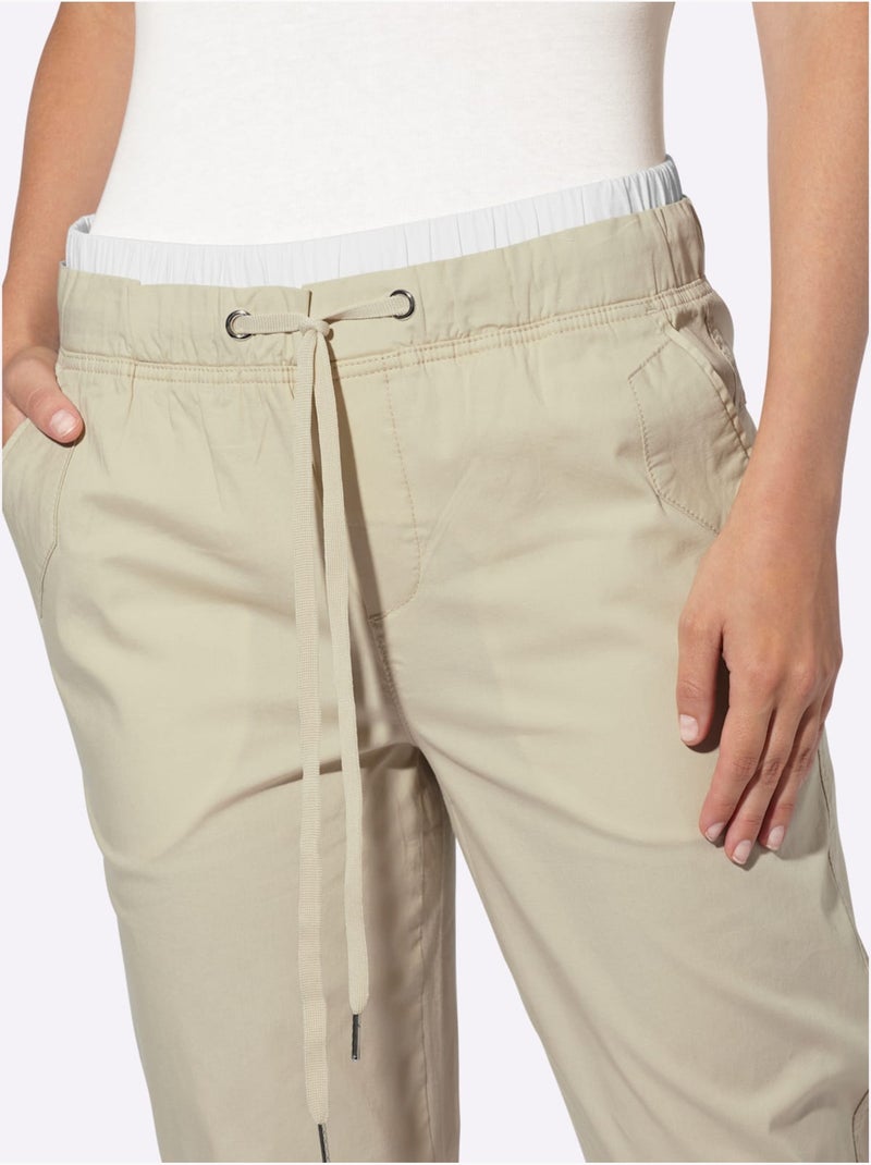 Pantalon 7/8 Ceinture Contrastante - Taille Standard - Helline Sable - Kiabi