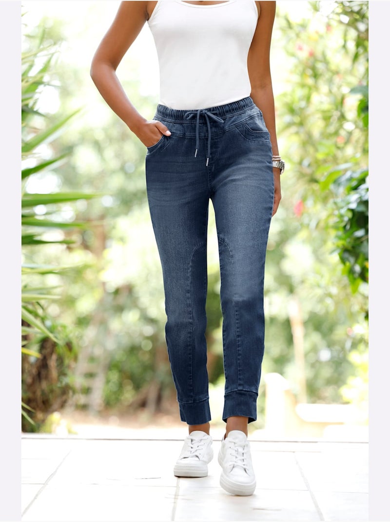 Pantalon 7/8 Ceinture élastique Confortable - Taille Standard - Helline Bleu foncé - Kiabi