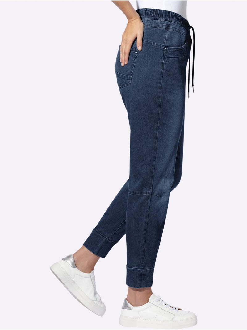 Pantalon 7/8 Ceinture élastique Confortable - Taille Standard - Helline Bleu foncé - Kiabi