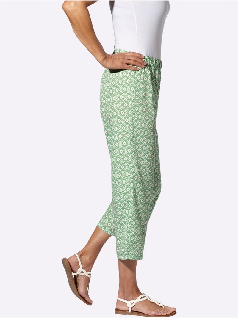 Pantalon 7/8 Ceinture élastique Confortable - Taille Standard - Moda Vilona Beige/Vert - Kiabi