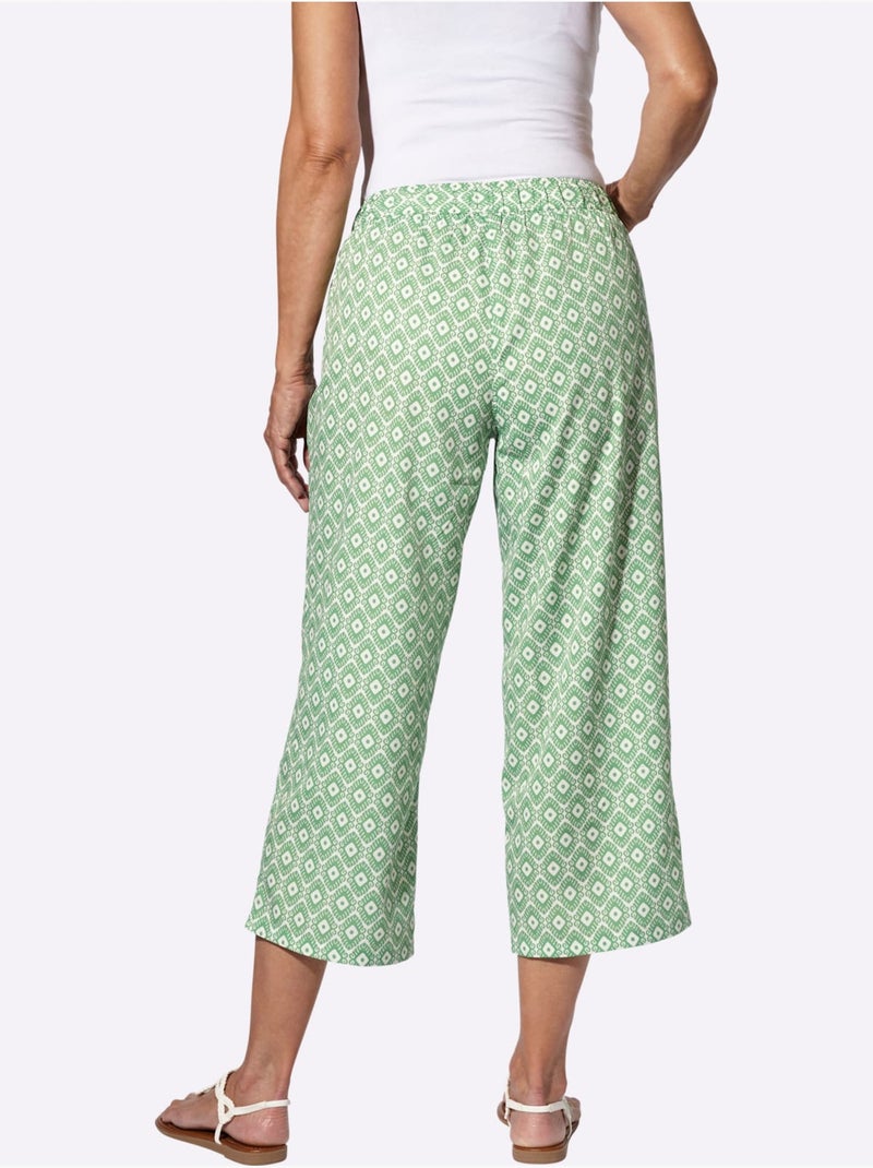Pantalon 7/8 Ceinture élastique Confortable - Taille Standard - Moda Vilona Beige/Vert - Kiabi