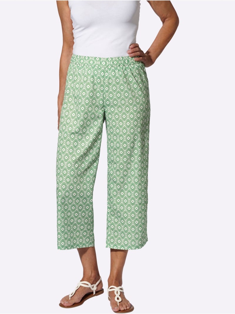 Pantalon 7/8 Ceinture élastique Confortable - Taille Standard - Moda Vilona Beige/Vert - Kiabi