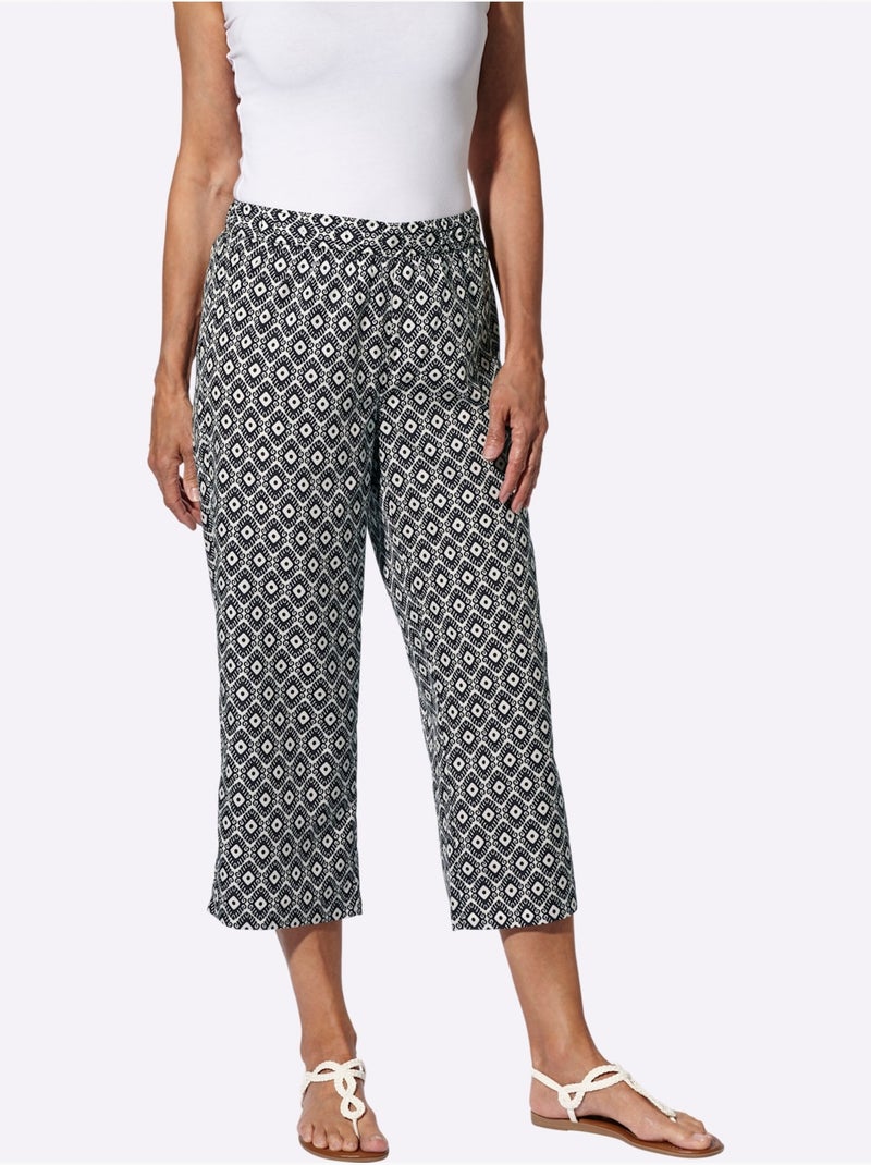 Pantalon 7/8 Ceinture élastique Confortable - Taille Standard - Moda Vilona Noir Ecru - Kiabi