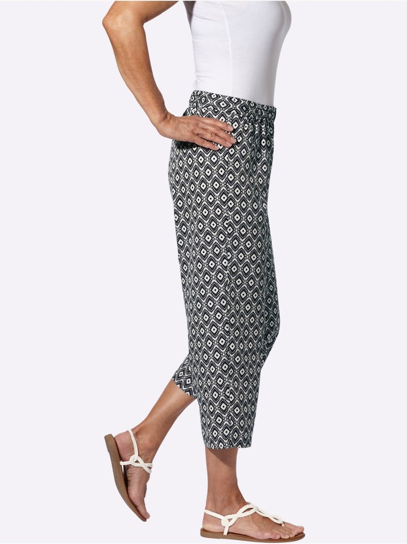 Pantalon 7/8 Ceinture élastique Confortable - Taille Standard - Moda Vilona Noir Ecru - Kiabi