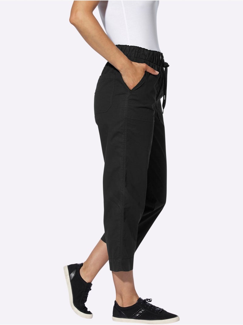 Pantalon 7/8 en coton avec ceinture élastique et poches plaquées - taille standard - witt Noir - Kiabi