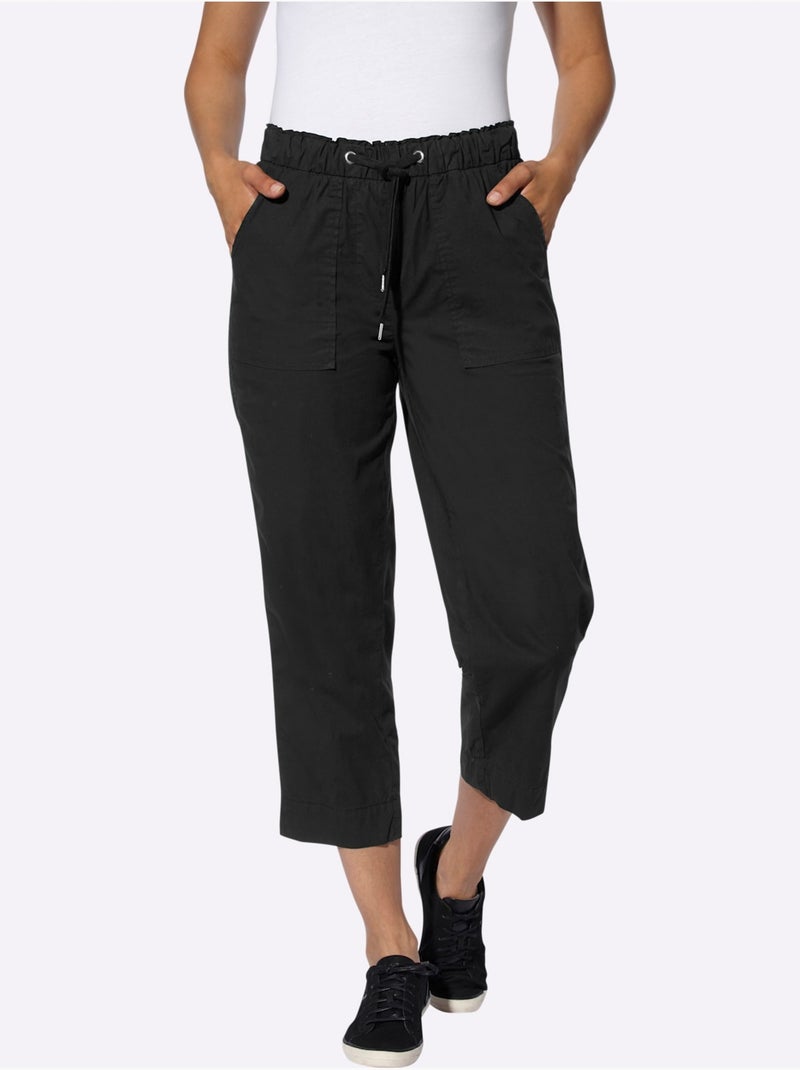 Pantalon 7/8 en coton avec ceinture élastique et poches plaquées - taille standard - witt Noir - Kiabi
