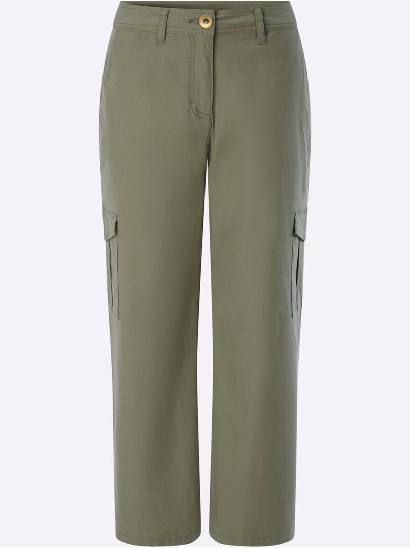Pantalon 7/8 Poches Cargo Plaquées - Taille Standard - Helline Kaki - Kiabi