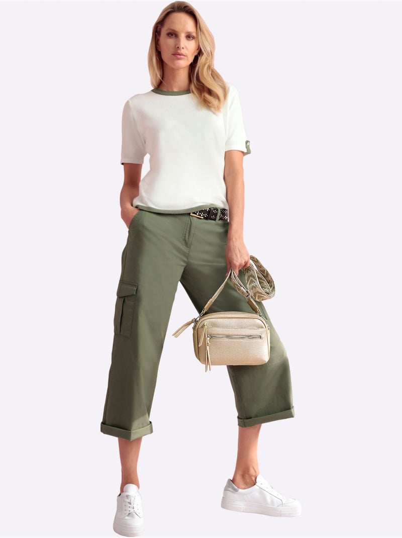 Pantalon 7/8 Poches Cargo Plaquées - Taille Standard - Helline Kaki - Kiabi