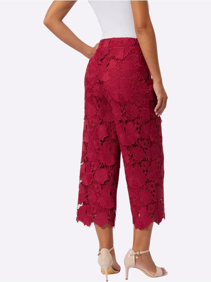 Pantalon 7/8 Superbe Dentelle - Taille Courte - Helline Cerise - Kiabi