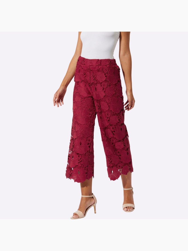 Pantalon 7/8 Superbe Dentelle - Taille Courte - Helline Cerise - Kiabi