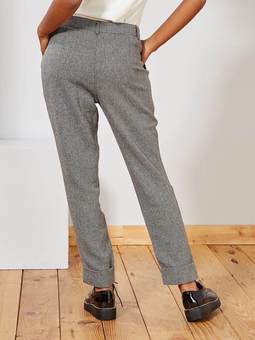 Pantalon large habillé à chevrons gris - Longueur 38 - Sélection