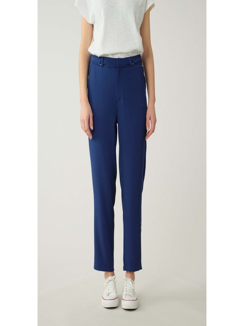 Pantalon 7/8e en twill pour femme 'Deeluxe' Bleu marine - Kiabi