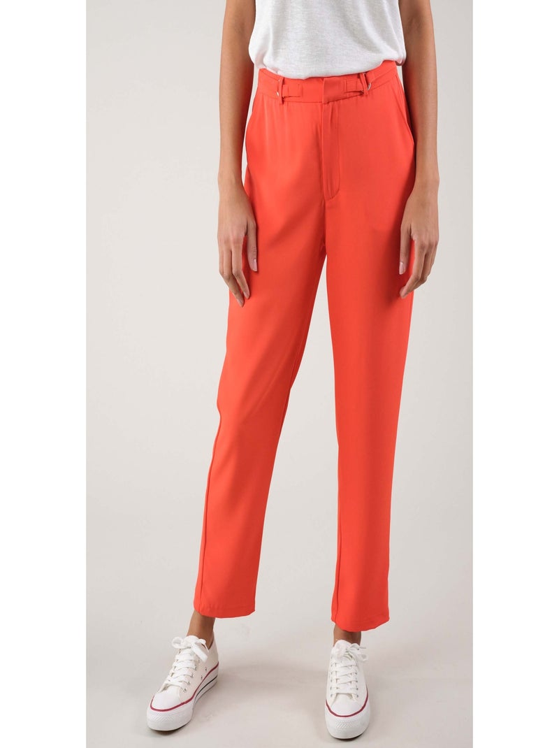 Pantalon 7/8e en twill pour femme 'Deeluxe' Orange corail - Kiabi