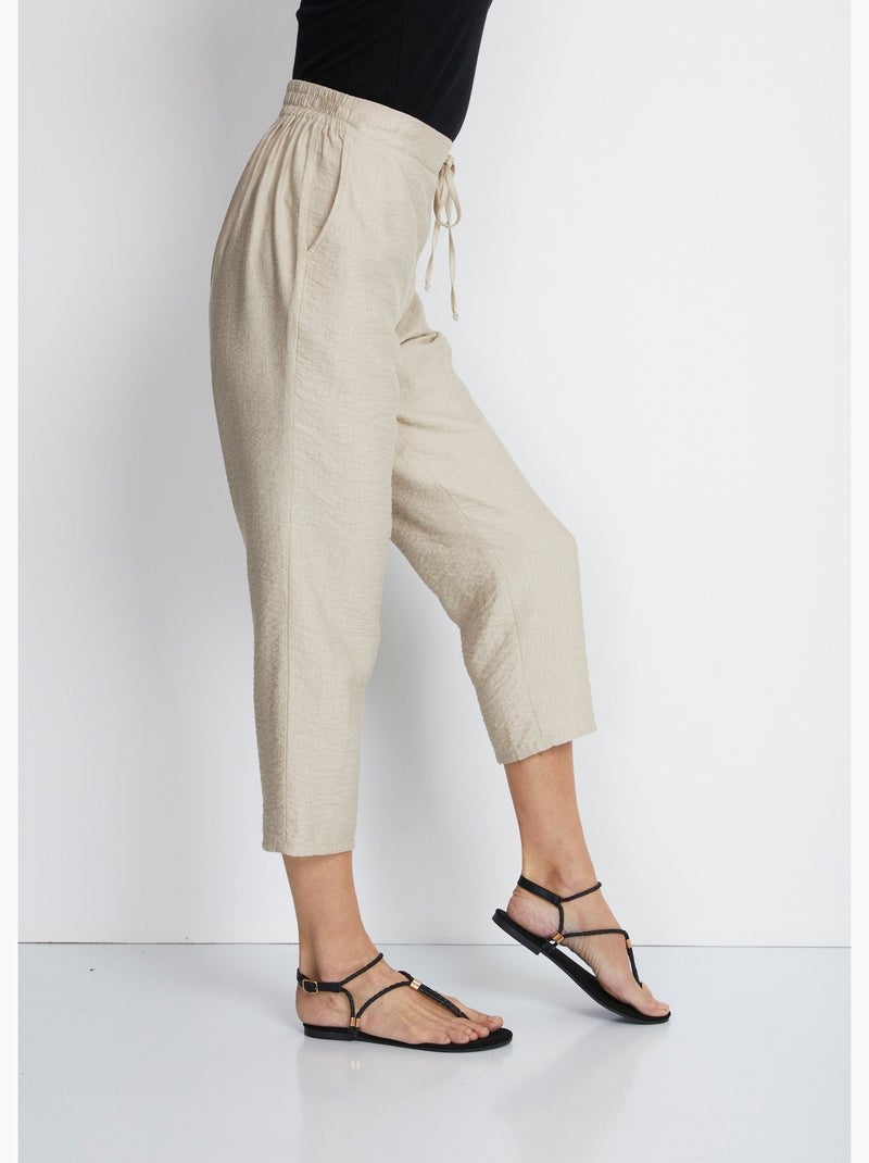 Pantalon 7/8ème en  tissu gaufré - Afibel Sable - Kiabi