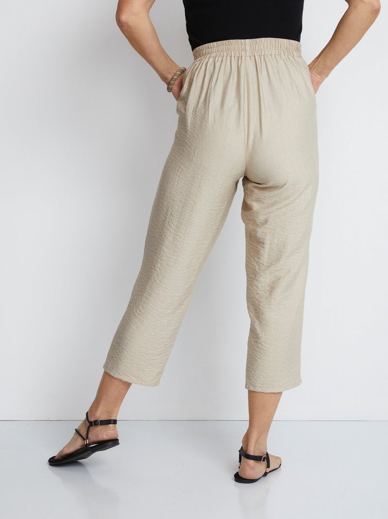 Pantalon 7/8ème en  tissu gaufré Beige sable - Kiabi