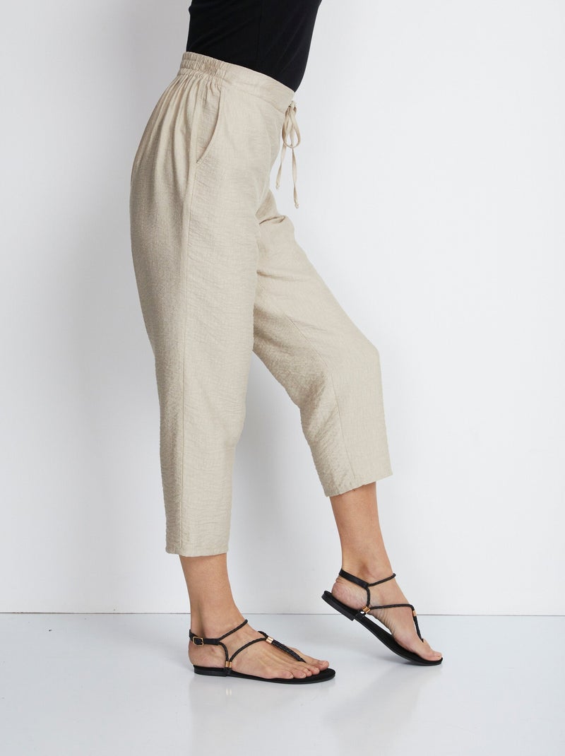 Pantalon 7/8ème en  tissu gaufré Beige sable - Kiabi