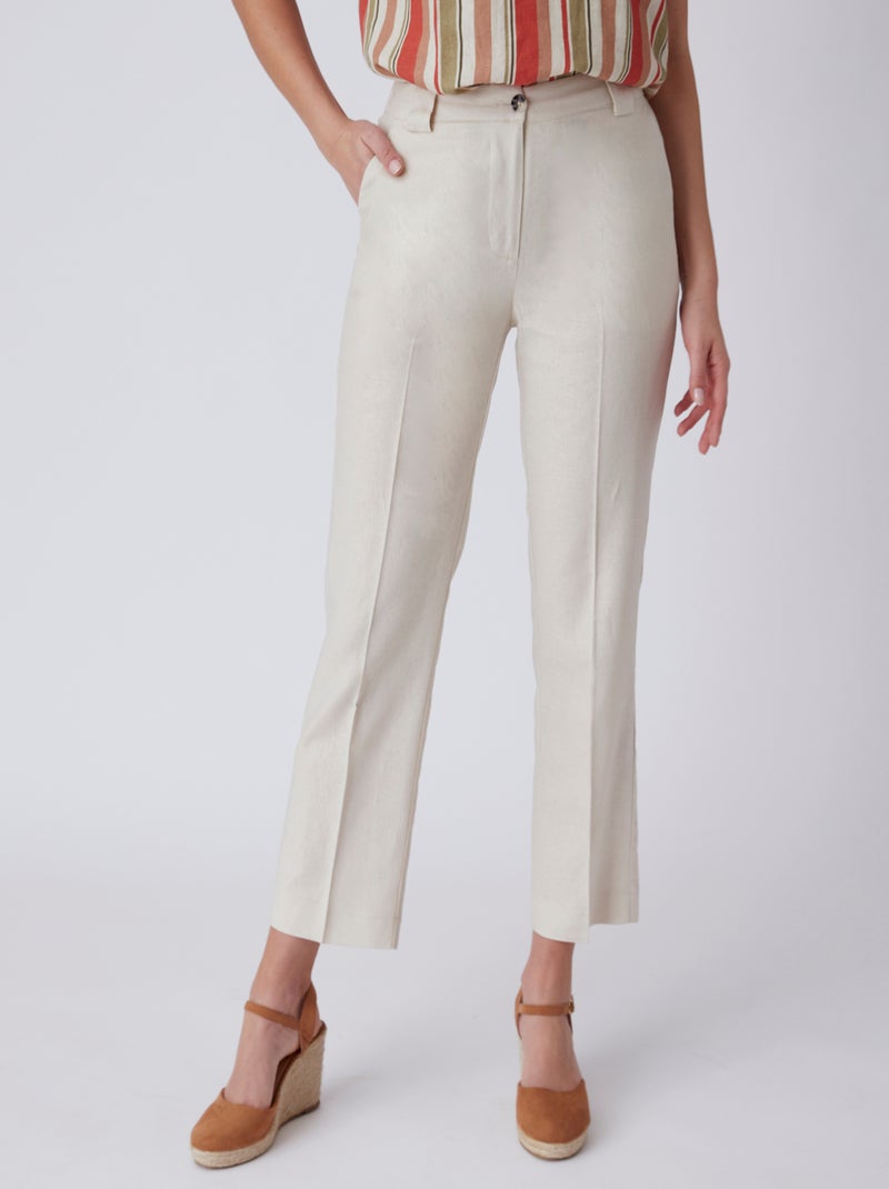 Pantalon 7/8ème mélange lin - Damart Beige sable - Kiabi